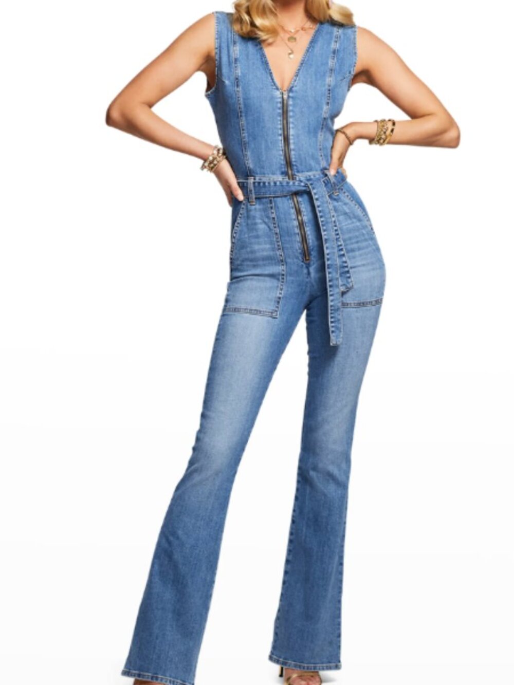 Ramy Brook Seymour Belted Flare-leg Denim Jumpsuit